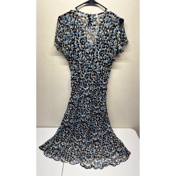 Anna Sui Silk Dress Floral Bias Cut Sheer w/Slip Womens 6P Blue Black Flutter - Picture 5 of 14